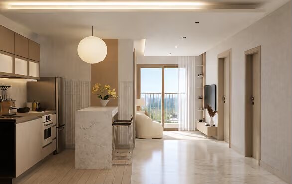 Ruang tamu dan dapur Premium Family Room Golden Prima Residence